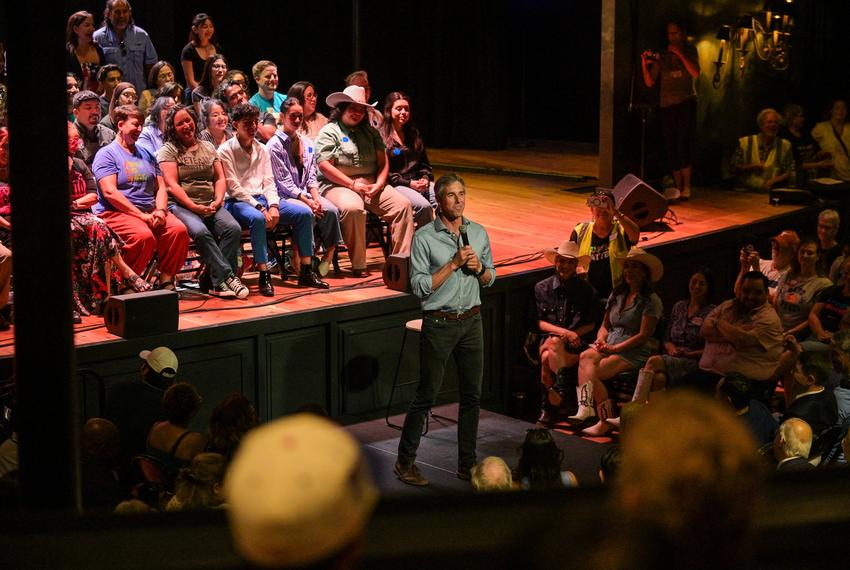 Beto O'Rourke speaks during a town hall at Stable Hall in San Antonio, Texas on June 27, 2025.